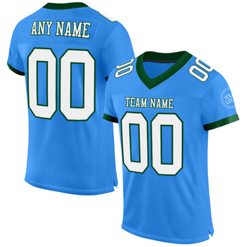 Custom Electric Blue White-Green Mesh Authentic Football Jersey