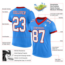 Load image into Gallery viewer, Custom Electric Blue White-Red Mesh Authentic Football Jersey
