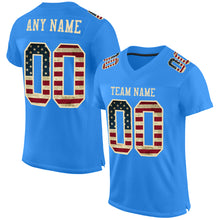 Загрузить изображение в средство просмотра галереи, Custom Powder Blue Vintage USA Flag-City Cream Mesh Authentic Football Jersey
