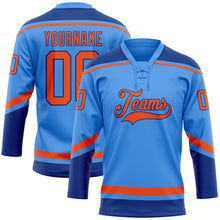Load image into Gallery viewer, Custom Electric Blue Orange-Royal Hockey Lace Neck Jersey
