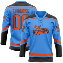 Load image into Gallery viewer, Custom Electric Blue Orange-Black Hockey Lace Neck Jersey
