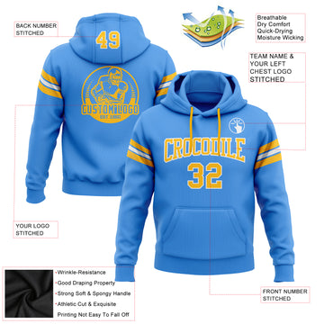 Custom Stitched Electric Blue Gold-White Football Pullover Sweatshirt Hoodie