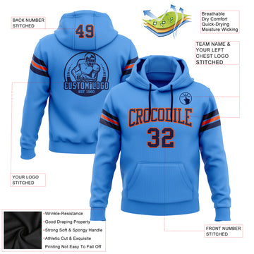Custom Stitched Electric Blue Navy-Orange Football Pullover Sweatshirt Hoodie