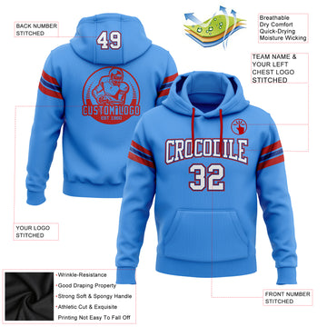 Custom Stitched Electric Blue White Royal-Red Football Pullover Sweatshirt Hoodie