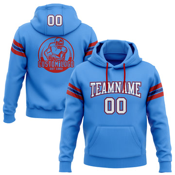 Custom Stitched Electric Blue White Royal-Red Football Pullover Sweatshirt Hoodie