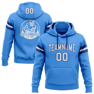 Custom Stitched Electric Blue White-Royal Football Pullover Sweatshirt Hoodie
