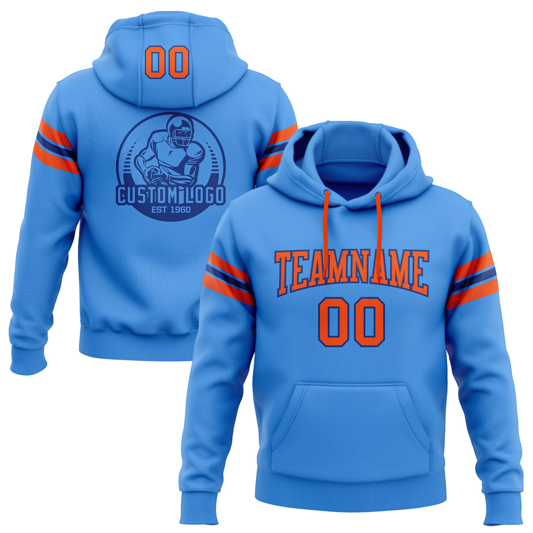 Custom Stitched Electric Blue Orange-Royal Football Pullover Sweatshirt Hoodie