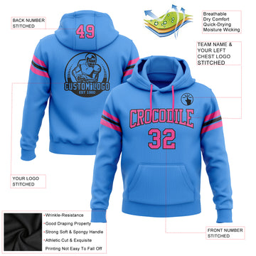 Custom Stitched Electric Blue Pink-Black Football Pullover Sweatshirt Hoodie