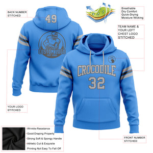 Custom Stitched Electric Blue Gray-Steel Gray Football Pullover Sweatshirt Hoodie