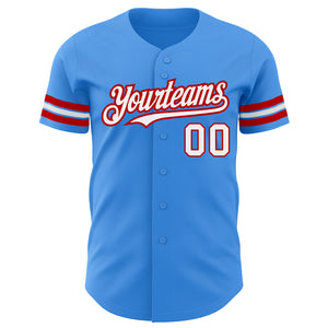 Custom Electric Blue White-Red Authentic Baseball Jersey