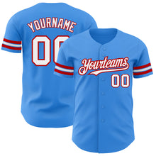 Load image into Gallery viewer, Custom Electric Blue White-Red Authentic Baseball Jersey
