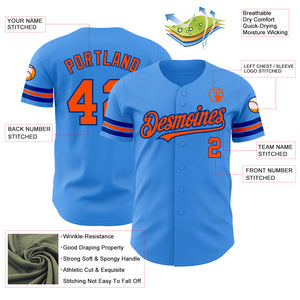 Custom Electric Blue Orange-Royal Authentic Baseball Jersey