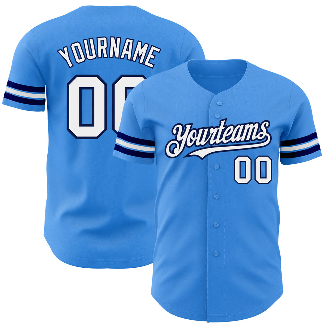 Custom Electric Blue White-Navy Authentic Baseball Jersey