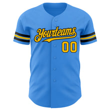 Load image into Gallery viewer, Custom Electric Blue Gold-Black Authentic Baseball Jersey
