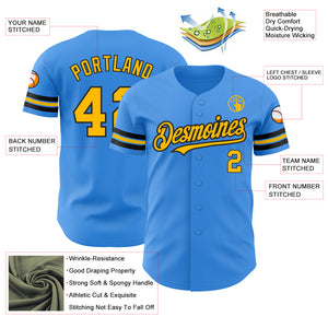Custom Electric Blue Gold-Black Authentic Baseball Jersey