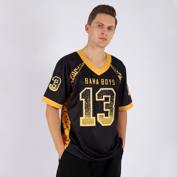 Custom Black Gold-White Mesh Drift Fashion Football Jersey