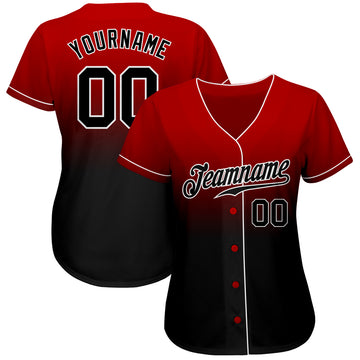 Custom Red Black-White Authentic Fade Fashion Baseball Jersey