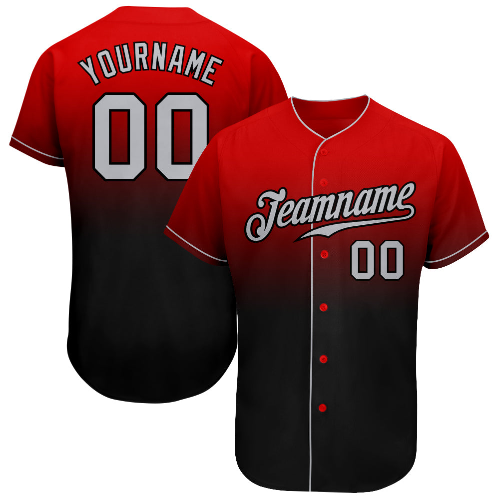 Custom Ombre Red Grey Full Button Baseball Team Jerseys