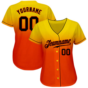 Custom Yellow Black-Orange Authentic Fade Fashion Baseball Jersey