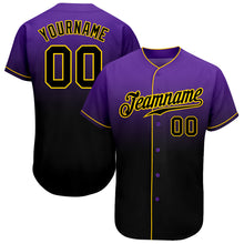 Laden Sie das Bild in den Galerie-Viewer, Custom Purple Black-Gold Authentic Fade Fashion Baseball Jersey

