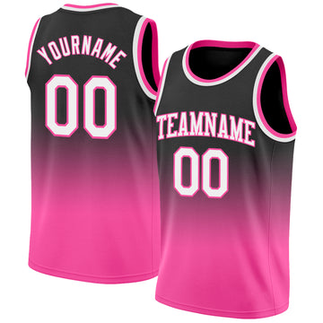 Custom Black White-Pink Authentic Fade Fashion Basketball Jersey