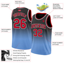 Laden Sie das Bild in den Galerie-Viewer, Custom Black Red-Light Blue Authentic Fade Fashion Basketball Jersey
