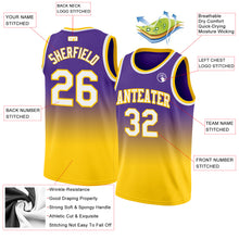 Laden Sie das Bild in den Galerie-Viewer, Custom Purple White-Gold Authentic Fade Fashion Basketball Jersey

