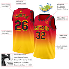 Load image into Gallery viewer, Custom Red Black-Gold Authentic Fade Fashion Basketball Jersey
