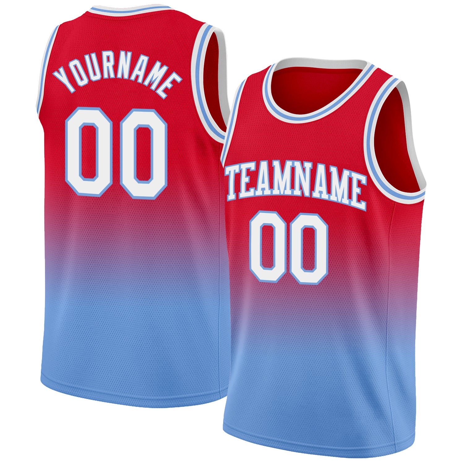 Custom Light Blue White-Red Authentic Fade Fashion Basketball Jersey  Discount