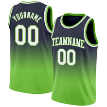 Load image into Gallery viewer, Custom Navy White-Neon Green Authentic Fade Fashion Basketball Jersey
