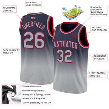 Custom Navy Gray-Red Authentic Fade Fashion Basketball Jersey