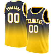 Load image into Gallery viewer, Custom Navy White-Gold Authentic Fade Fashion Basketball Jersey
