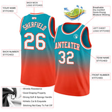 Load image into Gallery viewer, Custom Teal White-Orange Authentic Fade Fashion Basketball Jersey
