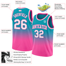 Laden Sie das Bild in den Galerie-Viewer, Custom Teal White-Pink Authentic Fade Fashion Basketball Jersey
