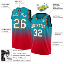 Load image into Gallery viewer, Custom Teal White-Red Authentic Fade Fashion Basketball Jersey
