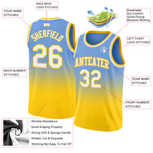 Load image into Gallery viewer, Custom Light Blue White-Gold Authentic Fade Fashion Basketball Jersey
