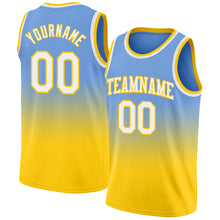 Load image into Gallery viewer, Custom Light Blue White-Gold Authentic Fade Fashion Basketball Jersey
