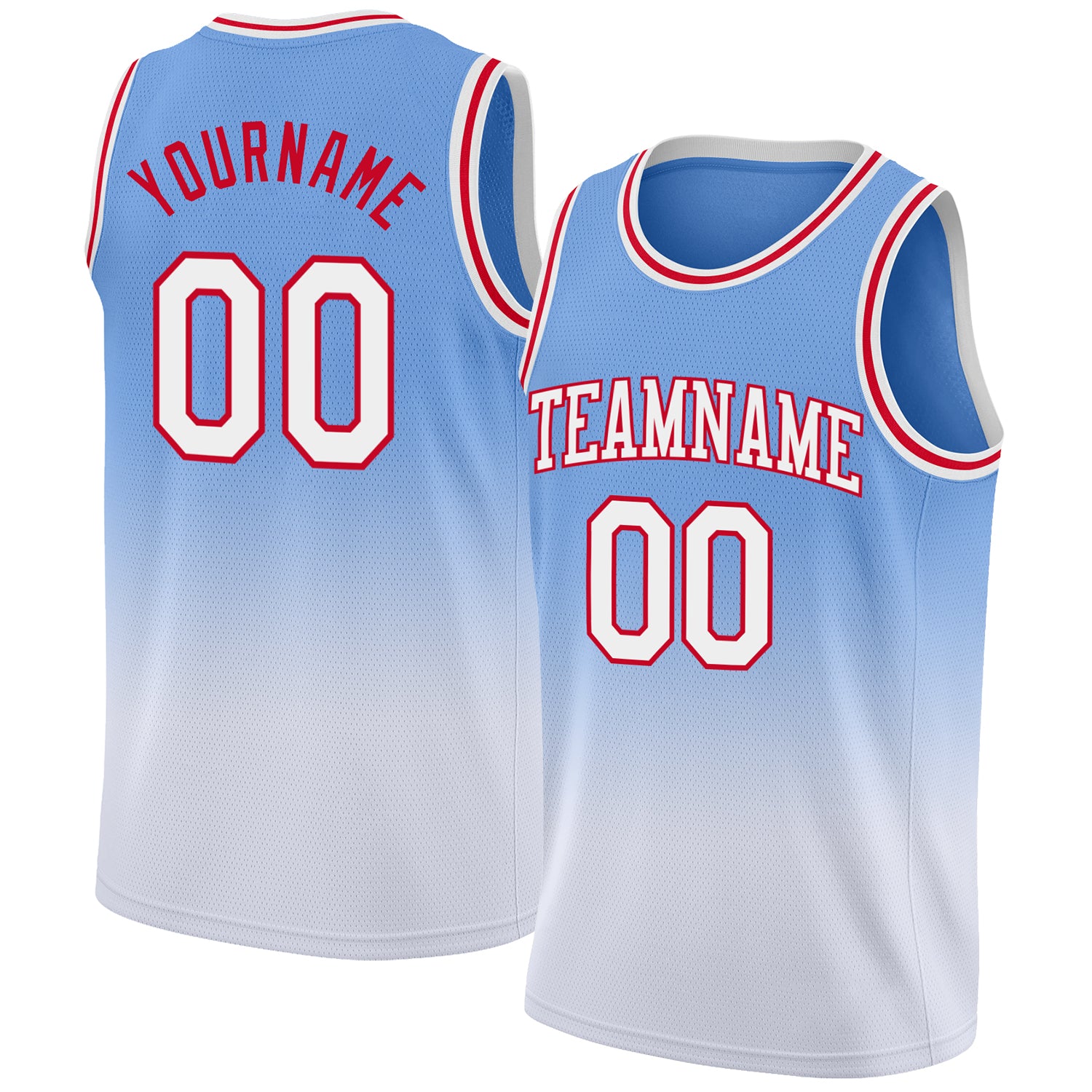 Custom Light Blue White-Red Authentic Fade Fashion Basketball Jersey  Discount