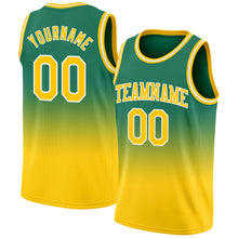 Load image into Gallery viewer, Custom Kelly Green Gold-White Authentic Fade Fashion Basketball Jersey
