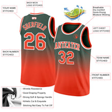 Load image into Gallery viewer, Custom Hunter Green Orange-White Authentic Fade Fashion Basketball Jersey
