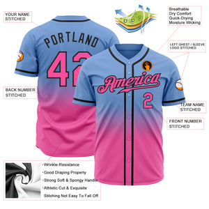 Custom Light Blue Pink-Black Authentic Fade Fashion Baseball Jersey