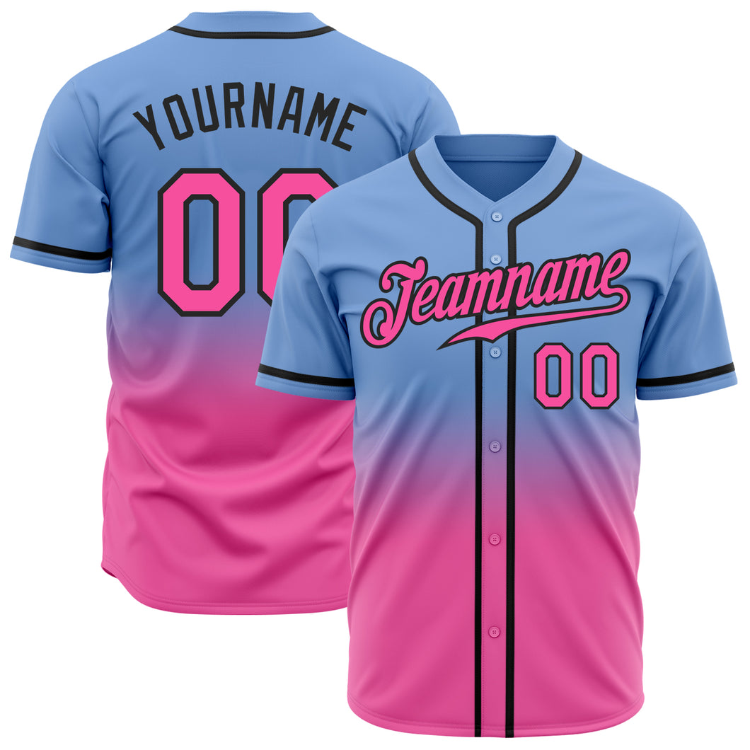 Custom Light Blue Pink-Black Authentic Fade Fashion Baseball Jersey