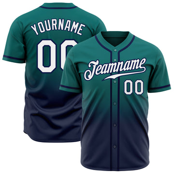 Custom Teal White-Navy Authentic Fade Fashion Baseball Jersey