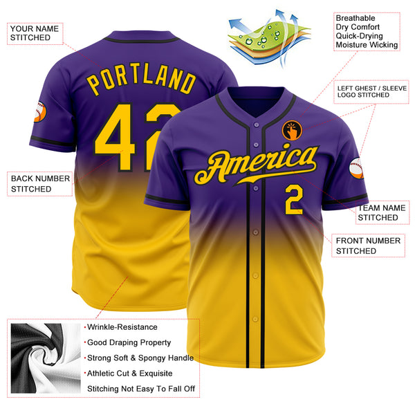 Custom Black Purple-Gold Authentic Baseball Jersey