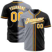 Laden Sie das Bild in den Galerie-Viewer, Custom Black Gold Gray-White Authentic Gradient Fashion Baseball Jersey
