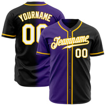 Laden Sie das Bild in den Galerie-Viewer, Custom Black White Purple-Gold Authentic Gradient Fashion Baseball Jersey
