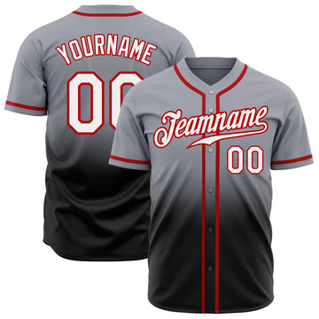 Custom Gray White Black-Red Authentic Fade Fashion Baseball Jersey