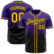 Laden Sie das Bild in den Galerie-Viewer, Custom Purple Gold-Black Authentic Fade Fashion Baseball Jersey
