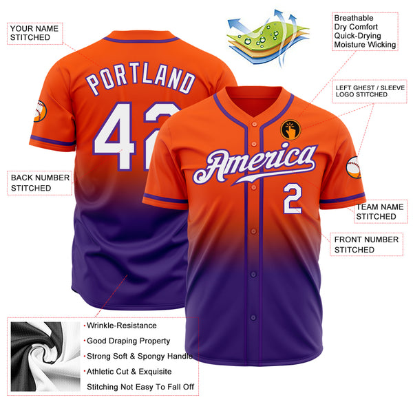 Cheap Custom Orange White-Purple Authentic Fade Fashion Baseball Jersey  Free Shipping – CustomJerseysPro