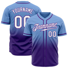 Laden Sie das Bild in den Galerie-Viewer, Custom Light Blue White-Purple Authentic Fade Fashion Baseball Jersey
